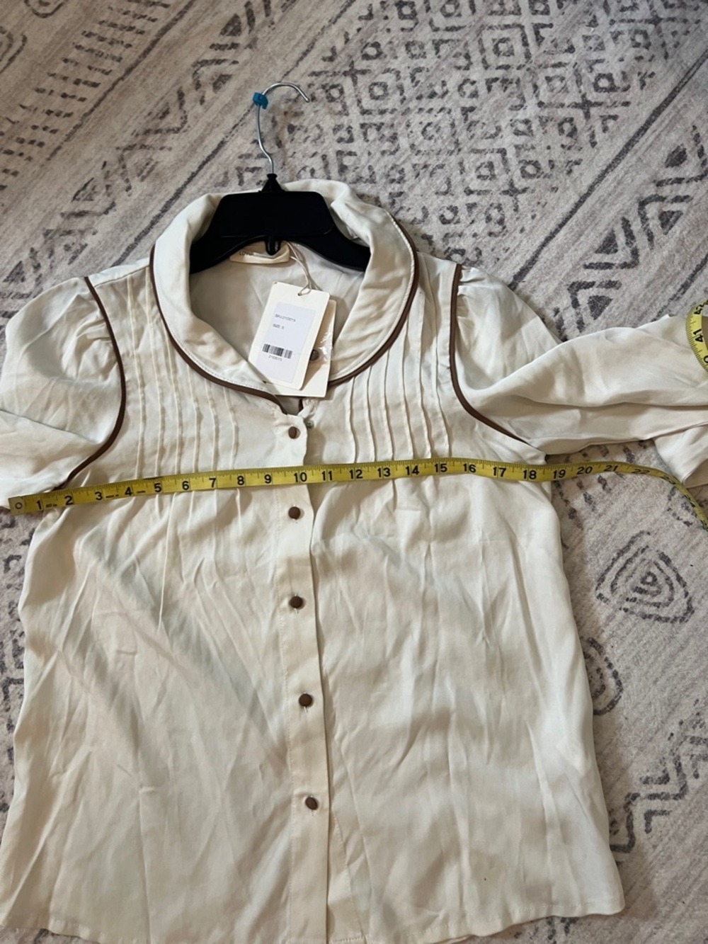 Cream Long-Sleeve Peter Pan Collar Blouse with Brown Trim - Picture 6 of 11